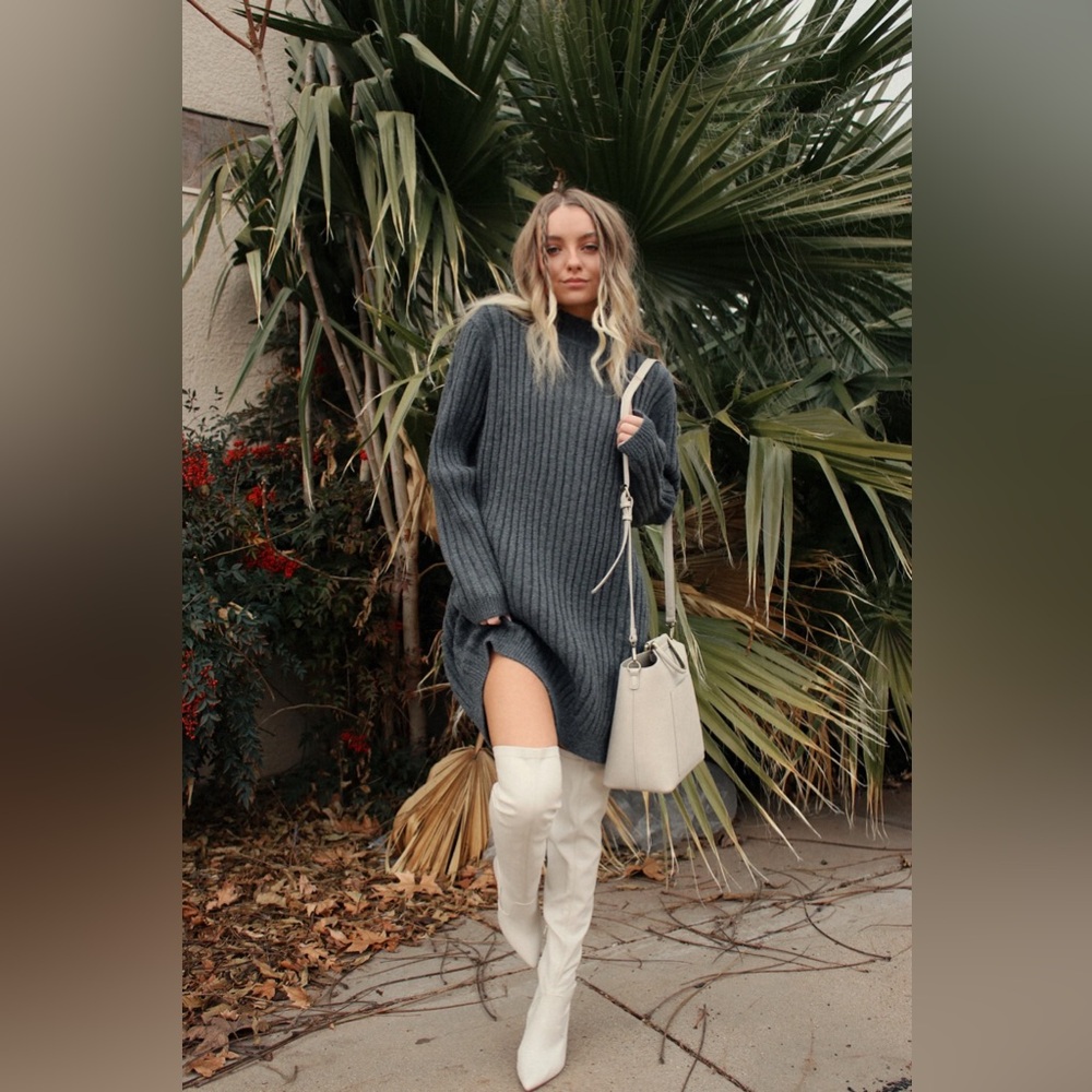 Gilli • Sweater Knit Mini Dress Mock Neck Charcoal Grey